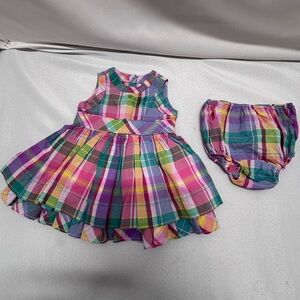 Ralph Lauren Baby Girl Plaid 2 Piece Short Sleeve Dress & Bloomers Sz 3 Mo